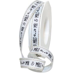 Morex Ribbon Newlyweds Ribbon, Grosgrain Polyester, 5/8 inch by 25 Yards, Mr & Mrs, Item 8640.16/25-001