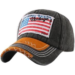 American Flag Vintage Hat - Black USA 4th of July Men Hats, Tactical Baseball Grunt caps for Country & Military Mens