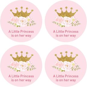 50 Count of 2" Round A Little Princess is On Her Way Stickers Crown Stickers for Baby Shower Party Girls Birthday Party