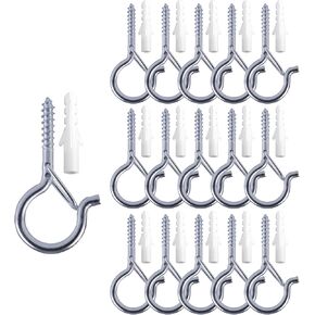 16 Pack Q-Hanger Hooks for Outdoor String Lights, Eye Hooks Screw Christmas Rope Light Clips, Wall Cabinet Ceiling Hooks with Safety Buckle for Wire Party Light Plants Wind Chimes