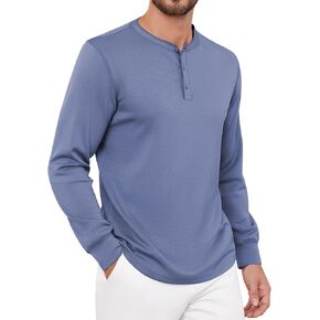 Men T-Shirts Henley Long Sleeve Outdoor Sweatshirts Holiday Casual Shirt Stretchy Button Design Shirts