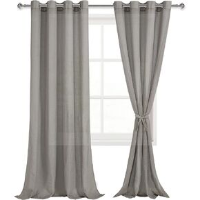 Linen Sheer Curtains with Tiebacks for Bedroom, Light Filtering Grommet Semi Sheer Curtains for Living Room, Elegant Soft Privacy Curtains 2 Panels, Window Treatments 52x96 Inches Long, Taupe