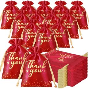 Sweetude 100 Pieces Thank You Satin Gift Bags 4 x 6 Inch Jewelry Pouches with Drawstring Mini Candy Bags Wedding Party Favor Bag for Bridal Baby Shower Birthday Party Supplies (Black)