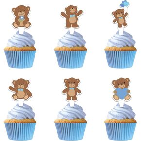 36 Pcs Bear Cupcake Toppers Bear Cake Decoration Baby Bear Cupcake Picks for Baby Shower Boys Girls Birthday Party