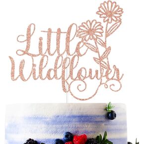 غلاف كعكة الزهرة البرية الصغيرة باللون الذهبي اللامع، إنها زهرة برية/مرحبًا بطفلة/طفلة حلوة، لوازم زينة لحفلات استقبال المولود الجديد بطابع زهرة برية مرحة للفتيات الصغيرات in Kuwait