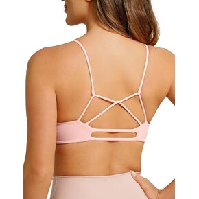 ABOCIW Womens Strappy Sports Bra V Neck Spaghetti Thin Strap Low Impact Gym Yoga Bra Workout Crop Top