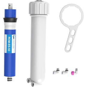 50 GPD RO Membrane filter Replacement with Reverse Osmosis Membrane Housing, Wrench, 1/4" Quick-Connect Fitting, Check Valve, Fit Under Sink RO Home Drinking Water Filter Filtration Purifier System