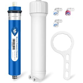 Membrane Solutions 100 GPD RO Membrane, Reverse Osmosis Membrane with Membrane Housing, Replacement for Under Sink Home Drinking RO Water Filter System, Wrench,1/4" Quick-Connect Fittings,Check Valve