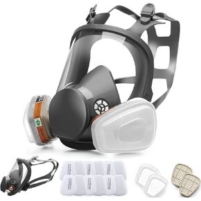 RANKSING Reusable Respirator Gas Mask Full Facepiece Shield 6800 Face Cover with Filters for Dust, Fumes, Asbestos, Chemicals and Other Airborne Particles while Painting, Spraying, Polishing and More