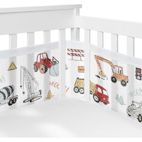 Sweet Jojo Designs + BreathableBaby Red Blue Construction Truck Boy Breathable Mesh Crib Liner Baby Infant Grey Transportation Zone Vehicle Bulldozer Tractor Cement Mixer Crane Black White