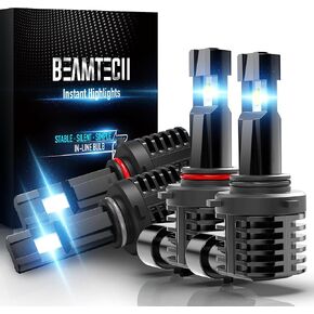 BEAMTECH 9005 9006 Bulb, HB3 HB4 Fog Light Bulb 6500K Xenon White Halogen Replacement Front Light Bulb/Fog Light Pack of 4