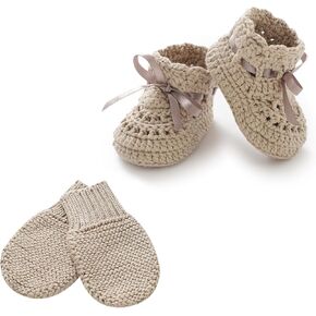 mimixiong Baby Booties Gloves Set Newborn Babe Sock Shoes Handmade Boots Cotton Shoes No Scratch Mittens for Infant Boy Girl
