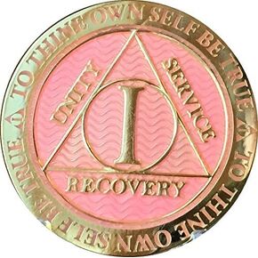 RecoveryChip 1 سنة AA Medallion Reflex رقاقة مطلية بالذهب الوردي لمدمني الخمر المجهولين