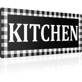 Wooden Kitchen Sign Buffalo Plaid Wall Decor 13.8 x 5.1 Inches Rustic Wall Sign Black and White Vintage Farmhouse Kitchen Decor for Home Kitchen Pantry Dining Room Restaurant Coffee Shop (Black)