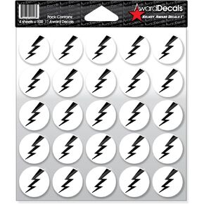 Lightning Bolt (White on Black) Sticker Set (100 decals 1") The Original Award Decals Premium 20mil Thick Helmet Decals Made in The USA Since 1976