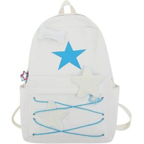Preppy Backpack Cute Stars Pattern Korean Style Backpack Aesthetic College Backpack for Work Travel (One Size,Black)