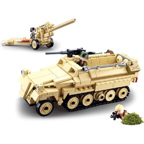 Military Army WWII Half-Track Troop Carrier with Cannon Toy Vehicle Building Kit, Army Series Building Block Set with 3 Soldier Figures, Best Roleplay STEM Construction Toy for Boys Girls (460 PCS)