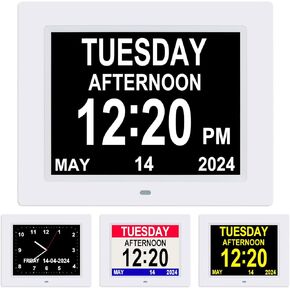 Jaihonda Large Number Digital Clocks for Seniors, 8 Alarms Clock with Day and Date for Elderly,Calendar Dementia Clock with Auto Dimming & Battery Backup for Impaired Vision (8" Black)