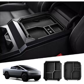 Autorder 2PCS Center Console Organizer for 2024 Tesla Cybertruck Accessories Armrest Storage Box Secondary Insert Tray with Anti-slip Mat