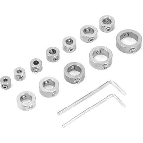 ASHATA 12Pcs High Carbon Steel Drill Bit Depth Stop Collar Set, Clamping Collar Woodworking Positioner, 3mm 4mm 5mm 6mm 7mm 8mm 9mm 9.5mm 10mm 12mm 14mm 16mm Bore Size