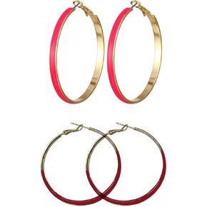 2 Pairs Big Hoop Earrings for Women Statement Gold Plated Enamel Round Circle Round Glazed Earrings Stud Party Cute Candy Jewelry