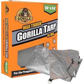 Gorilla 10' X 14' Heavy Duty Max Tough Tarp: UV Treated, Weatherproof, 14 MIL Thick, 100% Polyethylene, D-Ring Corners, 16 x 16 weave. Ideal for Campers, DIYers, Home & Garden and on The Farm.