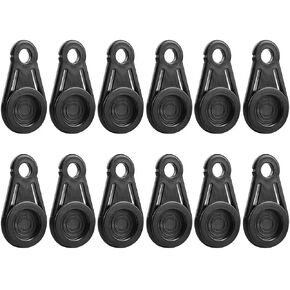 12 Pcs Tarp Grabbers Black Plastic Tarp Clips Movable Tarp Snaps Clip for Outdoor Camping, Tent, Awning, Banner, Cover, Plastic Sheeting