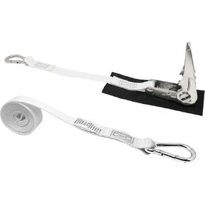 1 Inch Stainless Steel Ratchet Strap, Protective Pad Under Buckle Stainless Steel Carabiner Clip with Grommet On Each End, Fixed End Strap, Total Strap Length 8 Ft