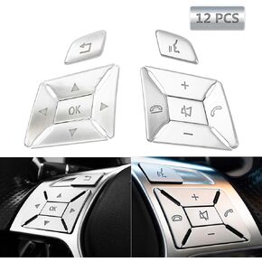 Steering Wheel Button Trim Cover Stickers Inner Car Decoration Fit for Mercedes Benz E C G Class W204 2012-2016 Interior Accessories Silver - 12Pcs