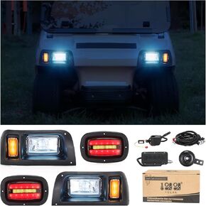 10L0L Golf Cart Light Kit for Club Car DS Carts(12V-48V) - Super Bright Headlight and Tail Light Kit with Turn Signals, Brake Lights, Hazard Light Switch, Horn, and Safe Daytime Running Lights