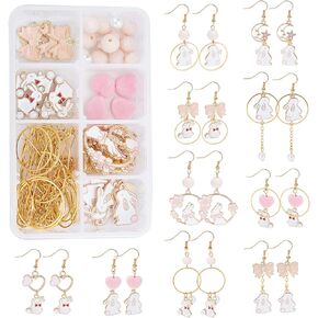 SUNNYCLUE 1 Box DIY 10 Pairs Easter Rabbit Charms Enamel Bunny Charm Earring Making Starter Kit Cute Animal Planet Charm Sewing Tassels Sakura Petal Flower Charms for Jewelry Making Kits Adult Women