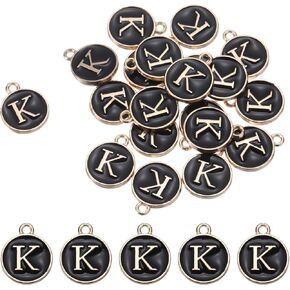 MECCANIXITY Alphabet K Letter Charm Double Sided Enamel Initial Alphabet Pendant Black, for Necklace Bracelet Earring Jewelry Making, Pack of 20