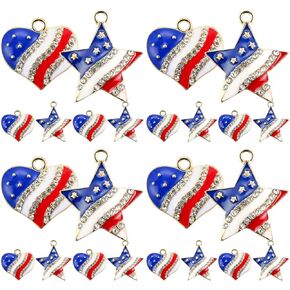 LUOZZY 24 Pcs Heart Star Charms for Jewelry Making Independence Day Charms for Bracelets Necklace 4th of July Party Supplies