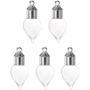 HARFINGTON 5pcs Name on Rice Glass Vial Pendant 6mm Width Water Drop Shape Screw Cap Pendant Clear Vial Necklace Hanging Wish Bottles for Liquid Sand Ashes DIY Pendant Craft Souvenirs