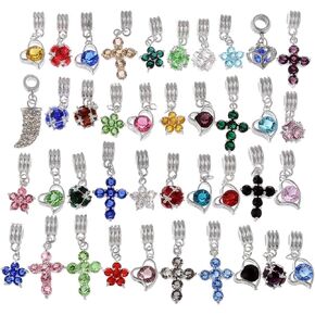 RUBYCA Mix Assortment Crystal Dangle Pendant Charm Beads Cross Flower Heart fit European Bracelet