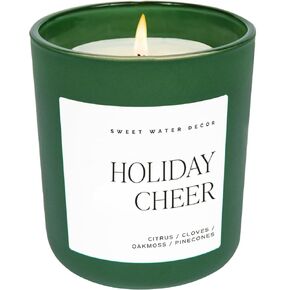 Sweet Water Decor Holiday Candle | Citrus, Cloves, Black Dahlia Petals, and Pine Cones Scented Candle for Home | 15oz Green Jar, 70+ Hour Burn Time, Made in the USA