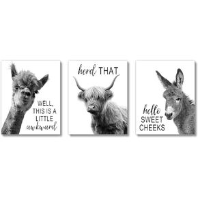 Brooke & Vine Black and White Contemporary Farmhouse Funny Bathroom Decor Wall Art (UNFRAMED 8x10) Bathroom, Living Room, Bedroom Wall Decor (Funny Farm Animals)