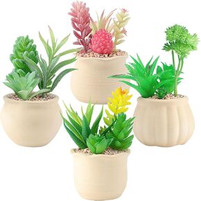 4 قطع من النباتات العصارية الاصطناعية الفنية في أواني السيراميك، نظام بيئي للنباتات العصارية المزيفة بوعاء ملون، نباتات صغيرة لطيفة للمكتب الصناعي للحمام وغرفة النوم والمكتب وديكور مكان صغير in Kuwait