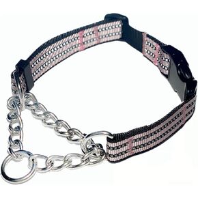 Martingale Collars for Dogs, Heavy Duty Stainless Steel Chain Training Collar, Reflective Nylon Adjustable Collar with Quick Release Buckle, Suitable for Puppy Medium Large Dogs (Gray, M)