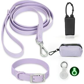 Waterproof Dog Collar and Leash Set, Adjustable, Odor Proof pet Leashes collars, 6FT Dog Leash for Small, Medium, Large Dogs, with Glow in The Dark Dog Air Tag Holder and Dog Poop Bag Holder (M, Navy)