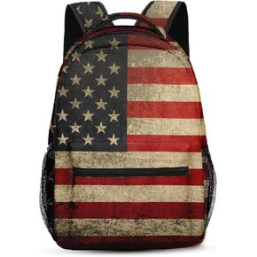 Kids Backpack for Teens Girls Boys, American Flag Military Vintage Retro Stripe Patriotic Water Resistant Child Bookbag School Bag with Adjustable Padded Straps