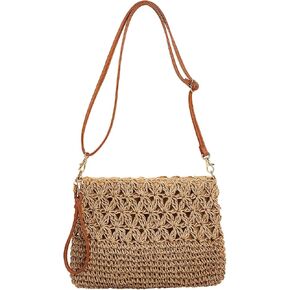 Comeon المرأة القش محفظة الصيف المنسوجة يدويا قابل للتعديل حقائب كروسبودي الرجعية سستة عطلة عطلة حقيبة القش in Kuwait
