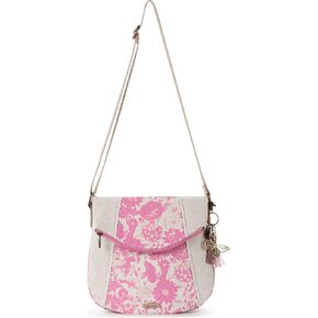 Sakroots Artist Circle Linen Uncoated Canvas Foldover Crossbody, Rose in Bloom