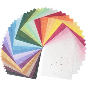 [50 Sheets] Mixed Korean Traditional Mulberry Paper HanJi ( 6 x 6 inches ) | Colored Paper | Folding Handmade Art Design Craft (Mixed Handmade Soonji)