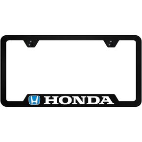 Au-TOMOTIVE GOLD, INC. Officially Licensed UV Print Logo on Black Polycarbonate Notched License Plate Frame for Honda (Blue)