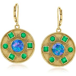 Ross-Simons Mosaic Black Opal Triplet Drop Earrings With Green Agate in 18kt Gold Over Sterling