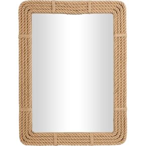 Deco 79 Jute Rope Handmade Room Wall Mirror Rope Entryway Mirror, Wall Mounted Mirror 36" x 2" x 48", Brown