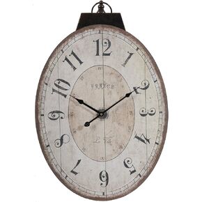 A&B Home Antique Lu Ville Wall Clock Wall Accent, Large Oval Wooden Wall Clocks for Living Room Decor, Rustic Farmhouse Wall Clock Battery Operated - 18x29 Ivory White