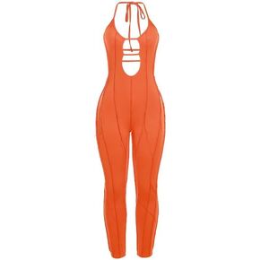 Striped Ruched Patchwork Ladies Jumpsuit lid Halter Cut Out Sexy Jumpsuits