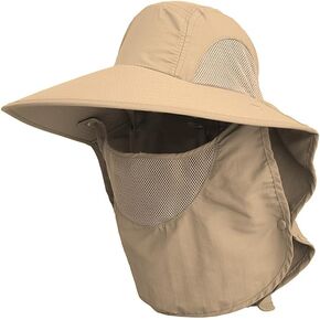UPF 50+ Fishing Hat for Mens Women Wide Brim Sun Hat with Detachable Face Cover & Neck Flap